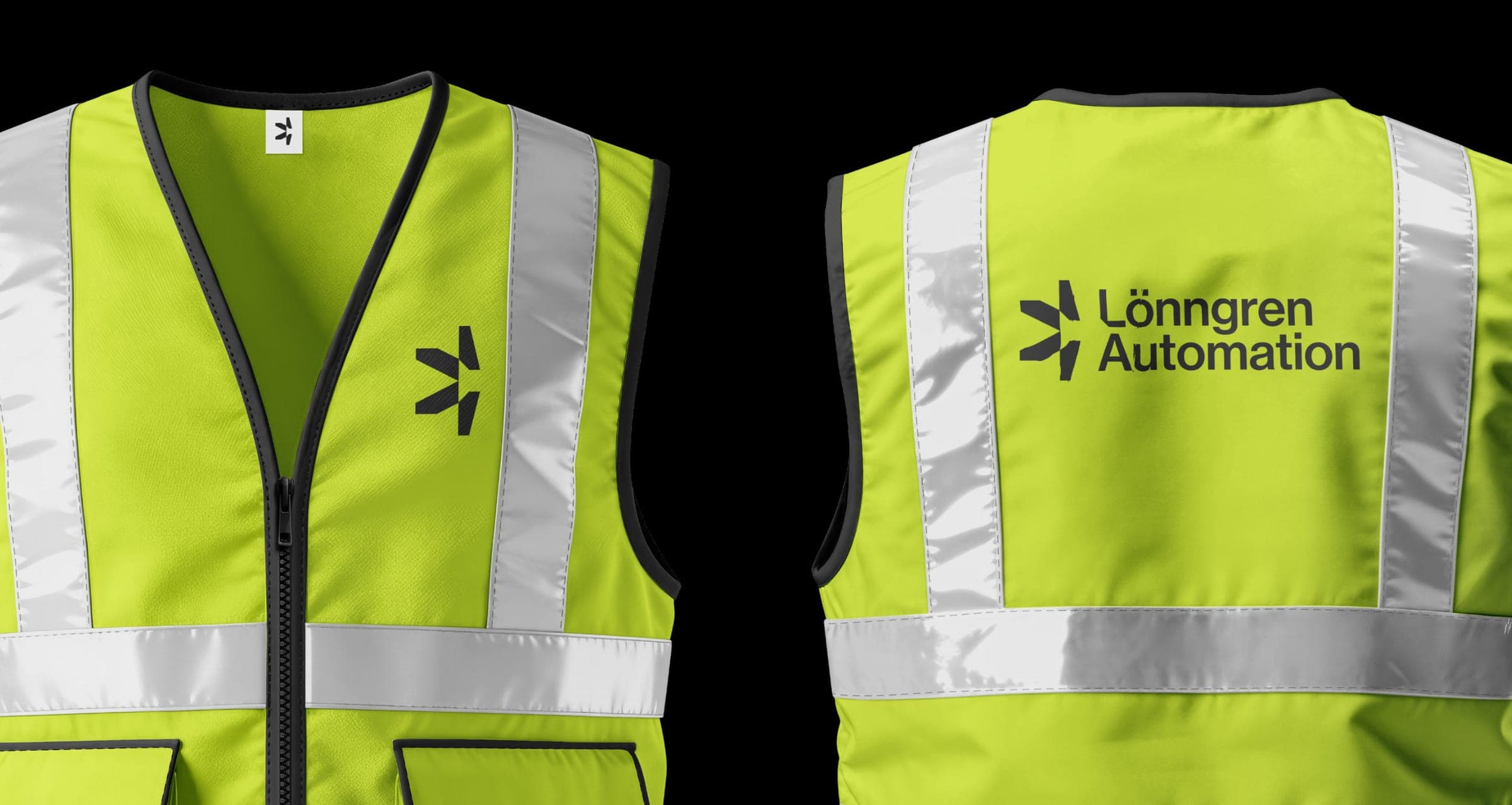 Hi-vis vests with the symbol on the front and the logo across the back