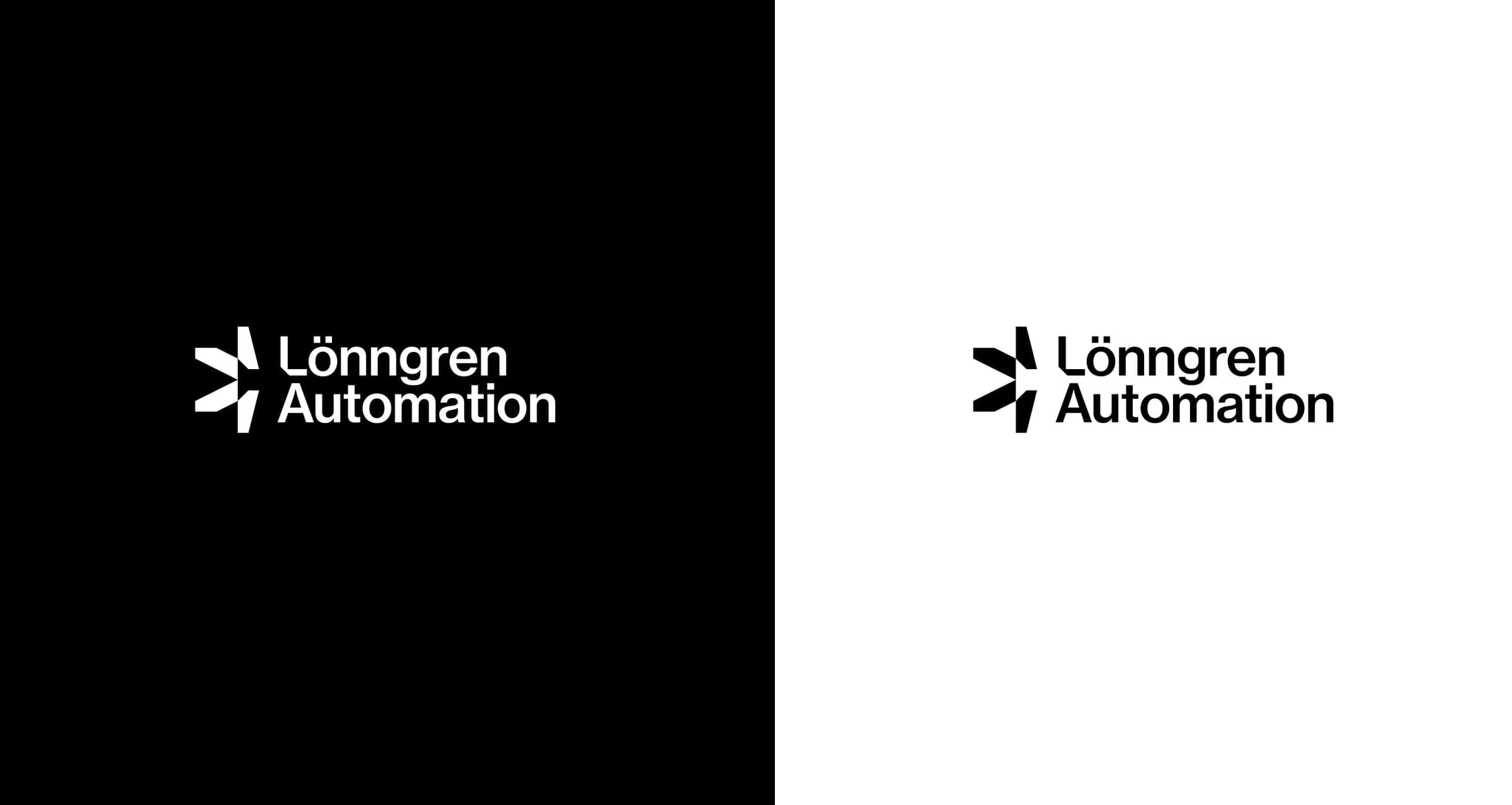The logo in white on black and black on white